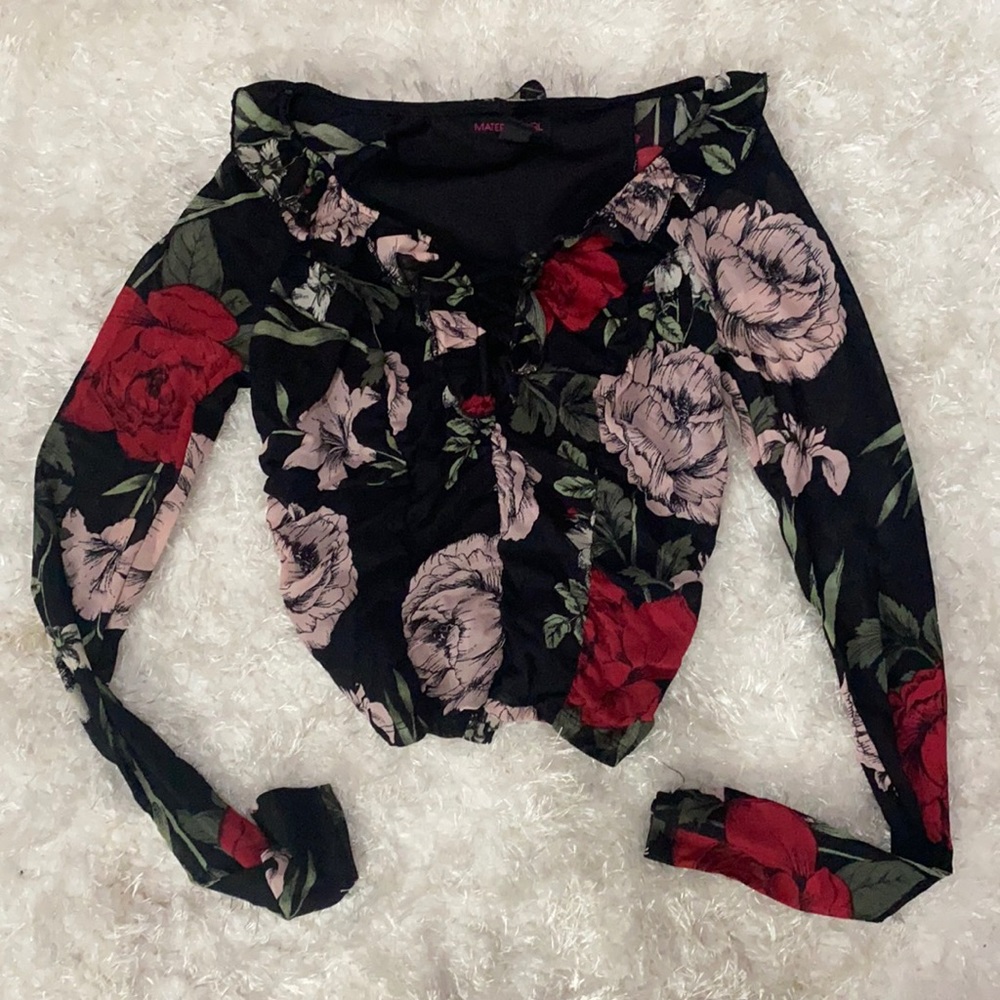 Rouched long sleeve crop blouse long sleeve